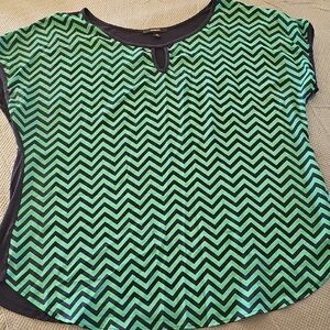 Espresso Green and Blue Chevron Blouse with Notch Neckline size 2X